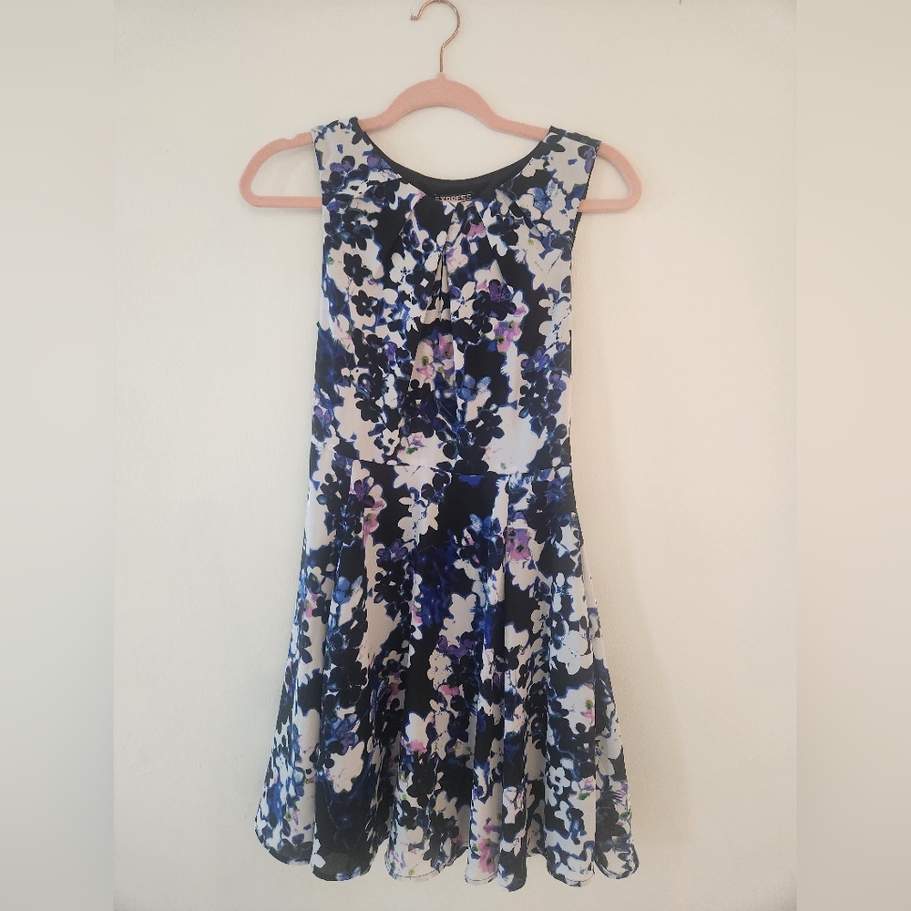 Express Black and Blue Floral Dress Size 2 Vintage